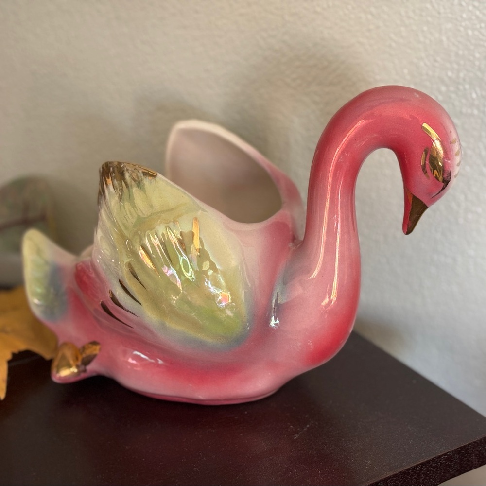 Vintage Swan Centerpiece Planter Figurine Multi Color and Gold MCM Pottery